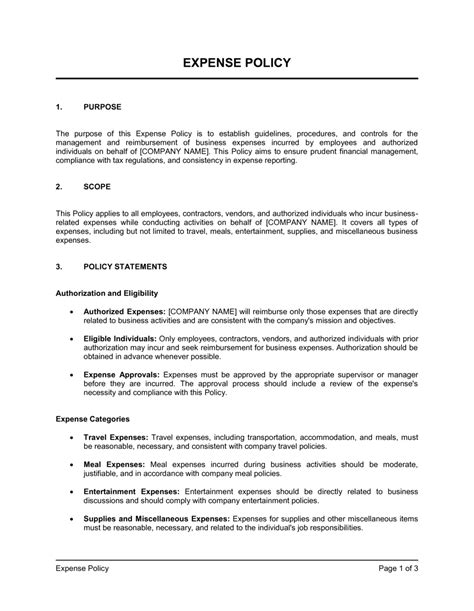 Corporate Expense Policy Template