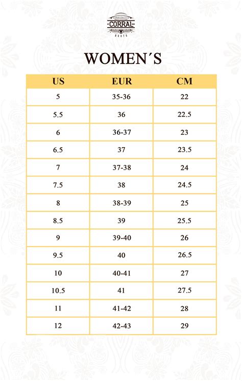 Corral Boots Size Chart
