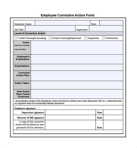 Corrective Action Form Template Word