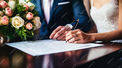 Couple signing wedding contract