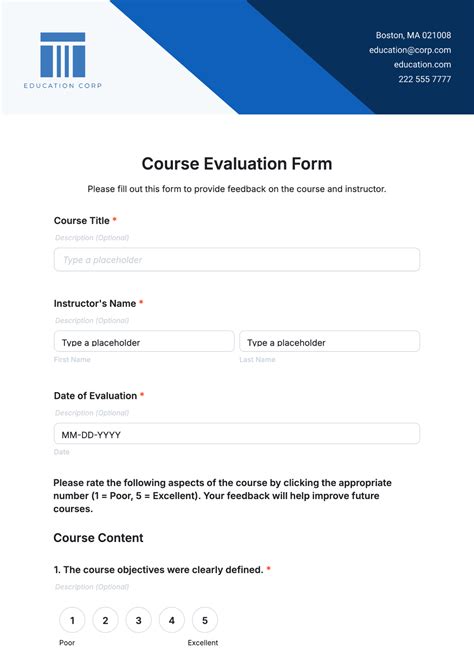 Course Evaluation Form Template