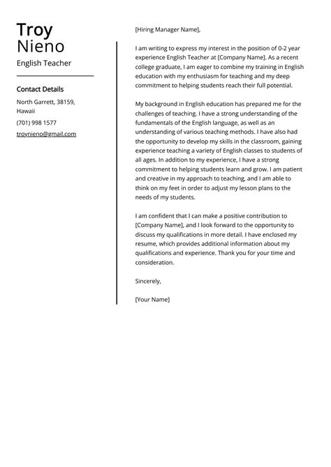 Cover Letter Example English