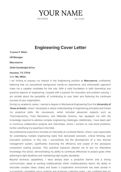 Cover Letter Template For Engineering Jobs