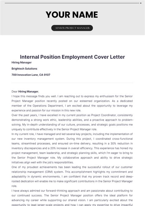 Cover Letter Template For Internal Position