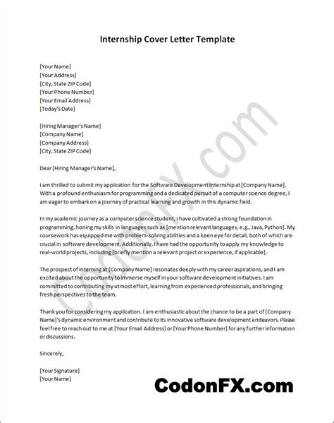 Cover Letter Template For Internship