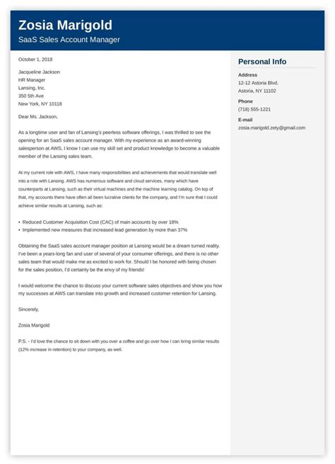 Cover Letter Template For Sales Job