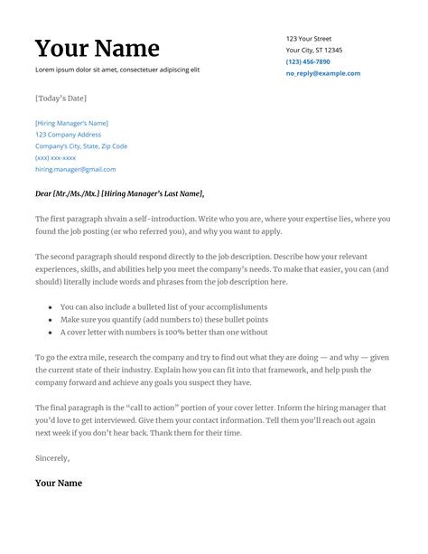 Cover Letter Template Free Google Docs