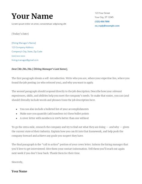 Cover Letter Template Google Docs Free