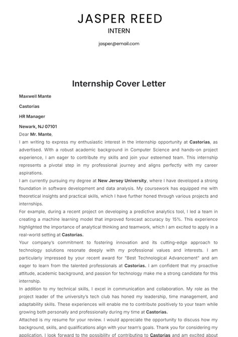Cover Letter Template Internship