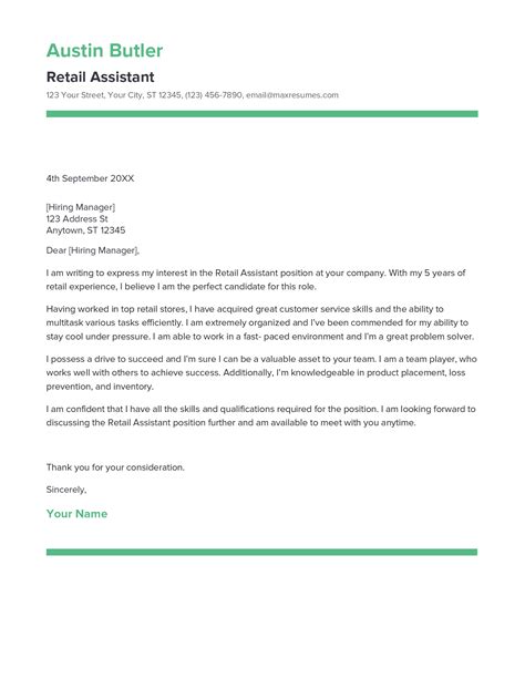 Cover Letter Template Retail Assistant