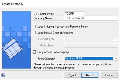 Create Test Company Dynamics GP