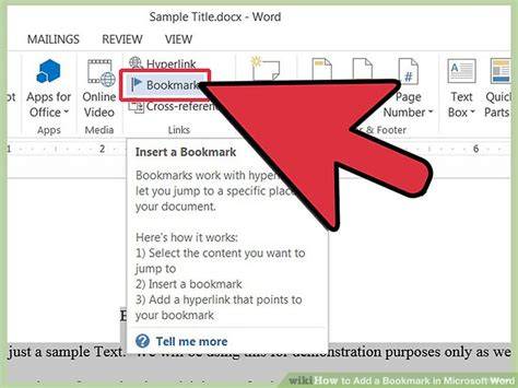Create a bookmark in word