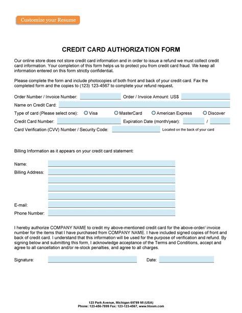 Credit Card Authority Form Template