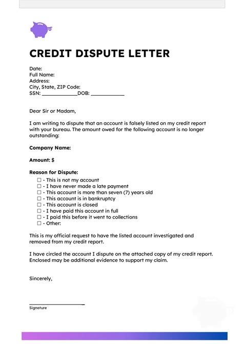 Credit Dispute Letter Template Free