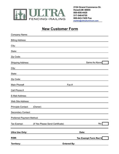 Customer Information Form Template