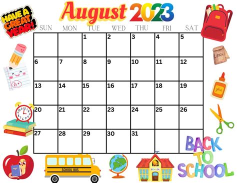 Cute Back Yo School Printable August 2019 Calendar
