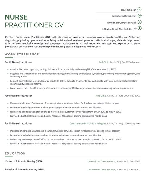 Cv Template Nurse Practitioner