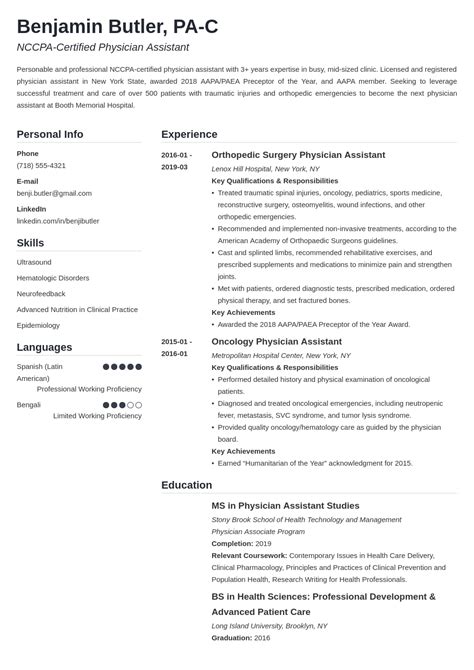 Cv Template Physician Assistant