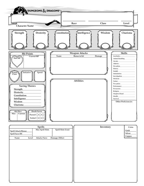 D And Dragons Character Sheets Simple Printable