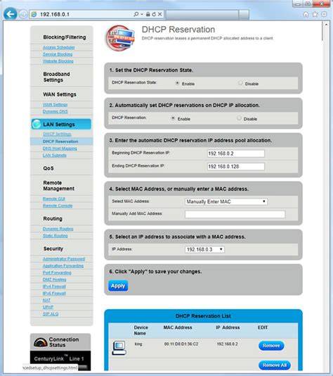 DHCP reservation setting