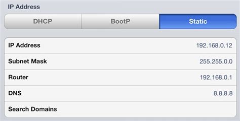 DHCP settings iOS