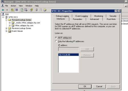 DNS Server Interfaces Configuration