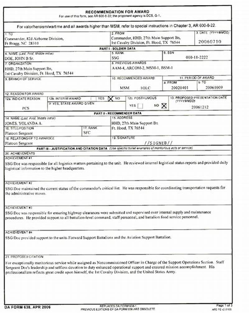 Da Form 638 Example For Arcom