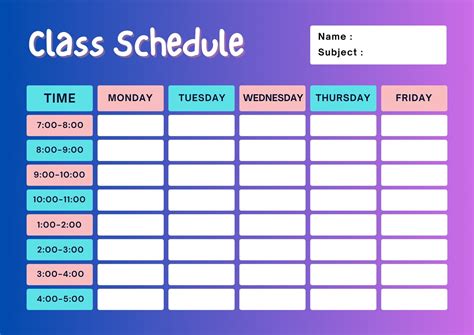 Daily Class Schedule Template