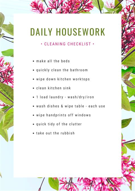Daily Housework Checklist Templates
