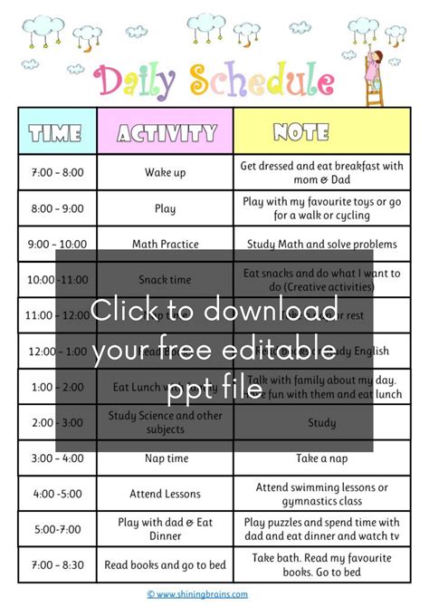 Daily Schedule For Kids Template