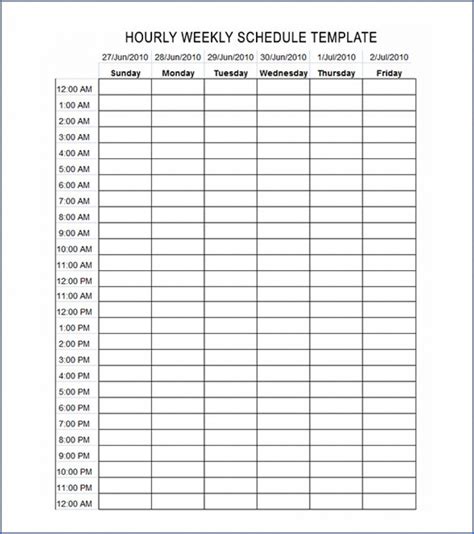 Daily Schedule Template Hourly
