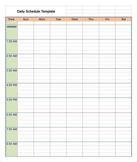 Daily Schedule Template Word