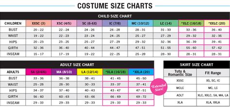 Dance Costume Size Chart