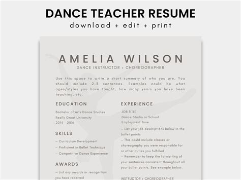 Dance Instructor Resume Template