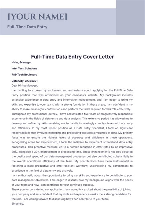 Data Entry Cover Letter Template