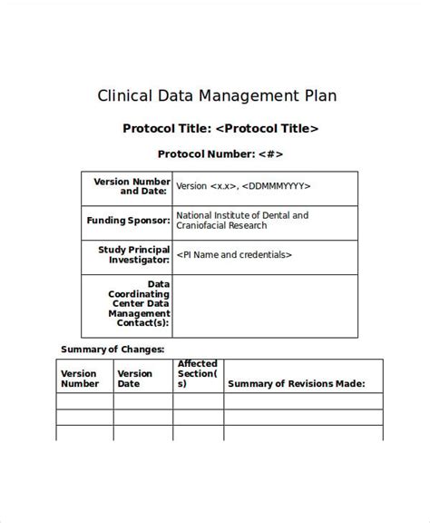 Data Management And Sharing Plan Template