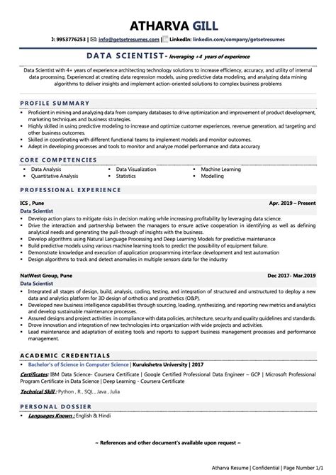 Data Scientist Resume Template