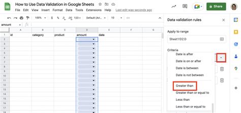 Data Validation Google Sheets