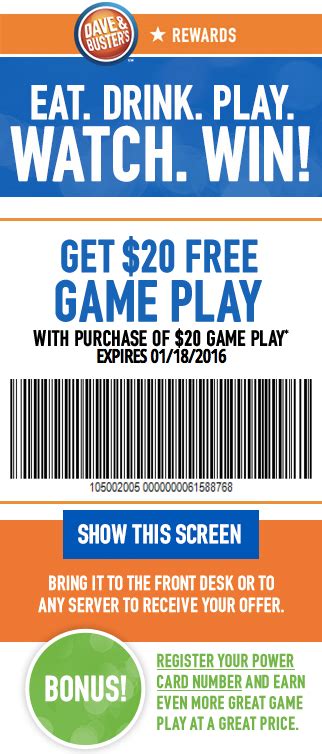 Dave And Busters Coupons 20 Printable