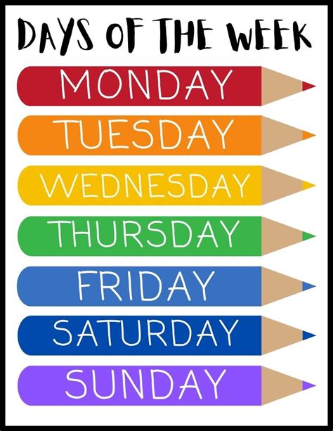 Day Of The Week Chart For Toddlers Printable