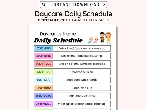 Daycare Daily Schedule Template