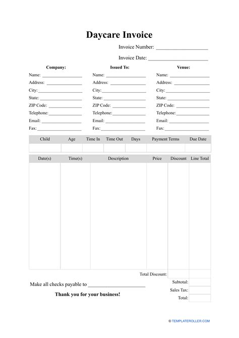 Daycare Invoice Template