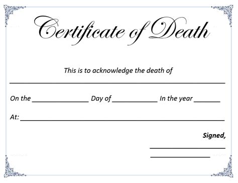 Death Certificate Template Word