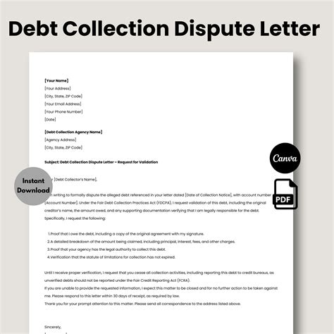 Debt Collection Dispute Letter Template