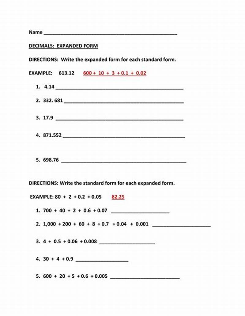 Decimals In Expanded Form Worksheet