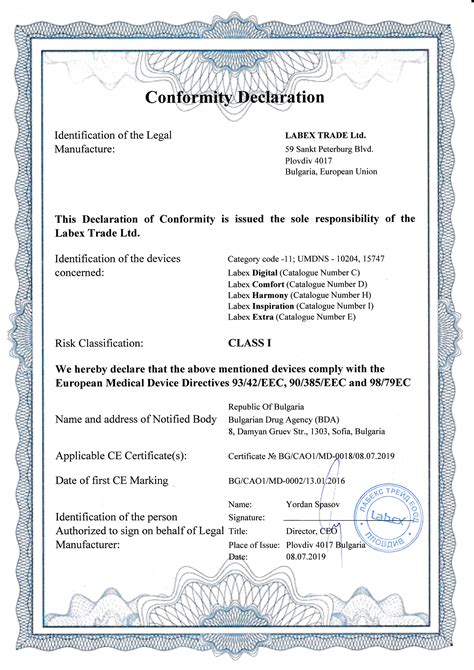 Declaration Of Conformity Template