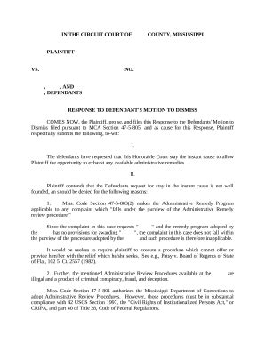 Defendant Motion To Dismiss Template