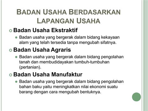 Definisi Badan Usaha Ekstraktif
