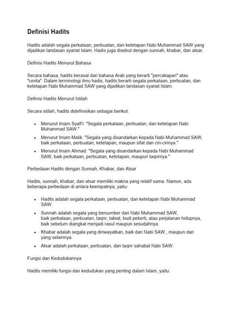 Definisi Hadits dalam Islam