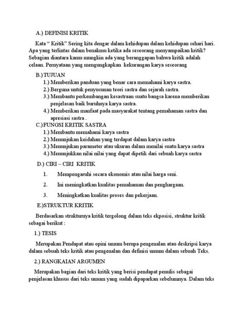 Definisi Kritik Lebih Mendalam